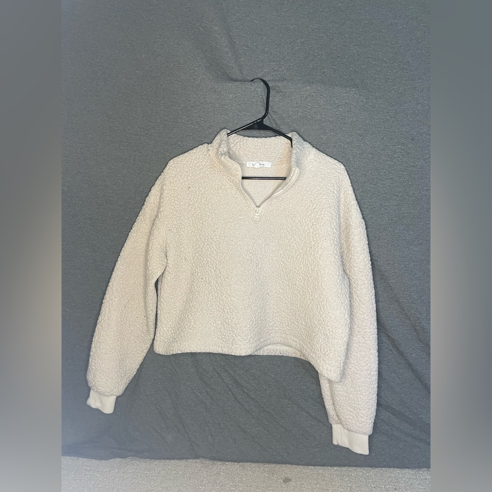 Cream fuzzy cropped shirt